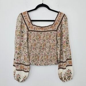 Blu Pepper Smocked Floral Peasant Top Large